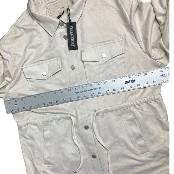 Blank NYC Shacket WMNS L Beige Snap Tied Jacket Longline Faux Suede Flap Pockets - Picture 5 of 14